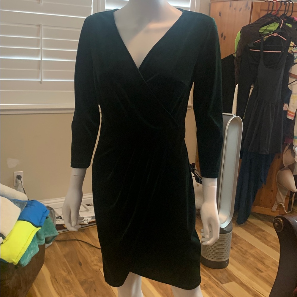 Chic Forest Green Velvet Wrap Dress